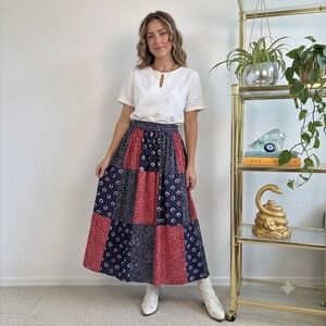 Stonebridge Petites Vintage Patchwork Midi Skirt | Red Blue Medium USA Cottage